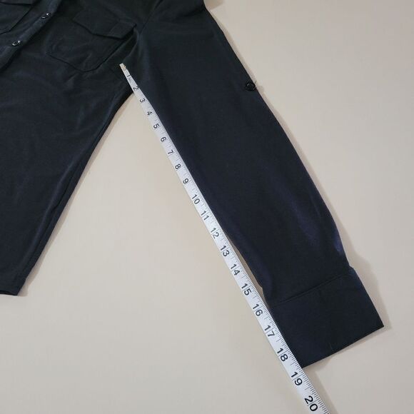 DJT Women’s Roll-Up Long Sleeve Solid Black Women’s Collared Button-Down Shirt - Picture 11 of 16